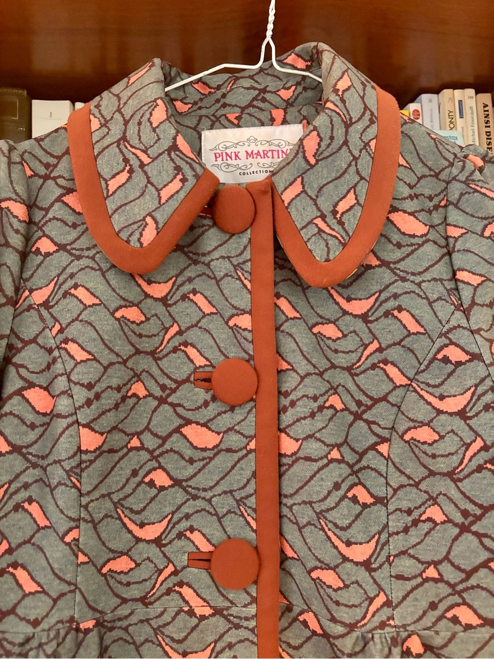 Pink Martini Women's Patterned Gray & Coral Coat